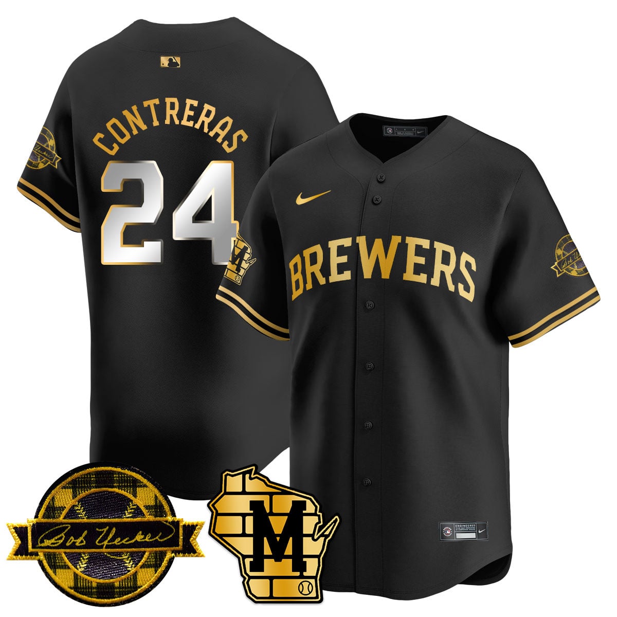 Men's Milwaukee Brewers 2025 Limited Gold Jersey - Bob Uecker Patch - All Stitched