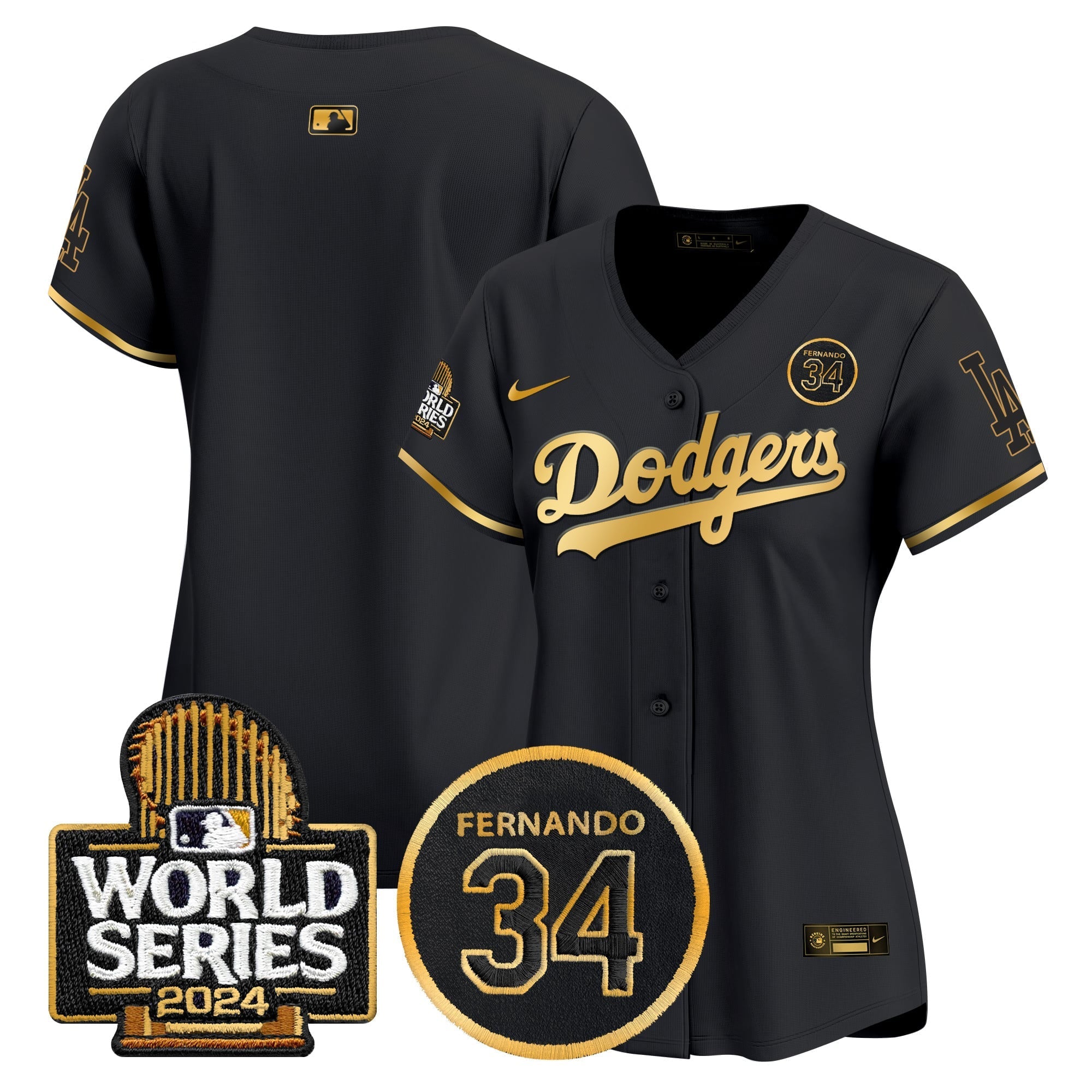 Women's Dodgers Fernando Valenzuela Memorial & 2024 World Series Patch Vapor Premier Limited Jersey - All Stitched