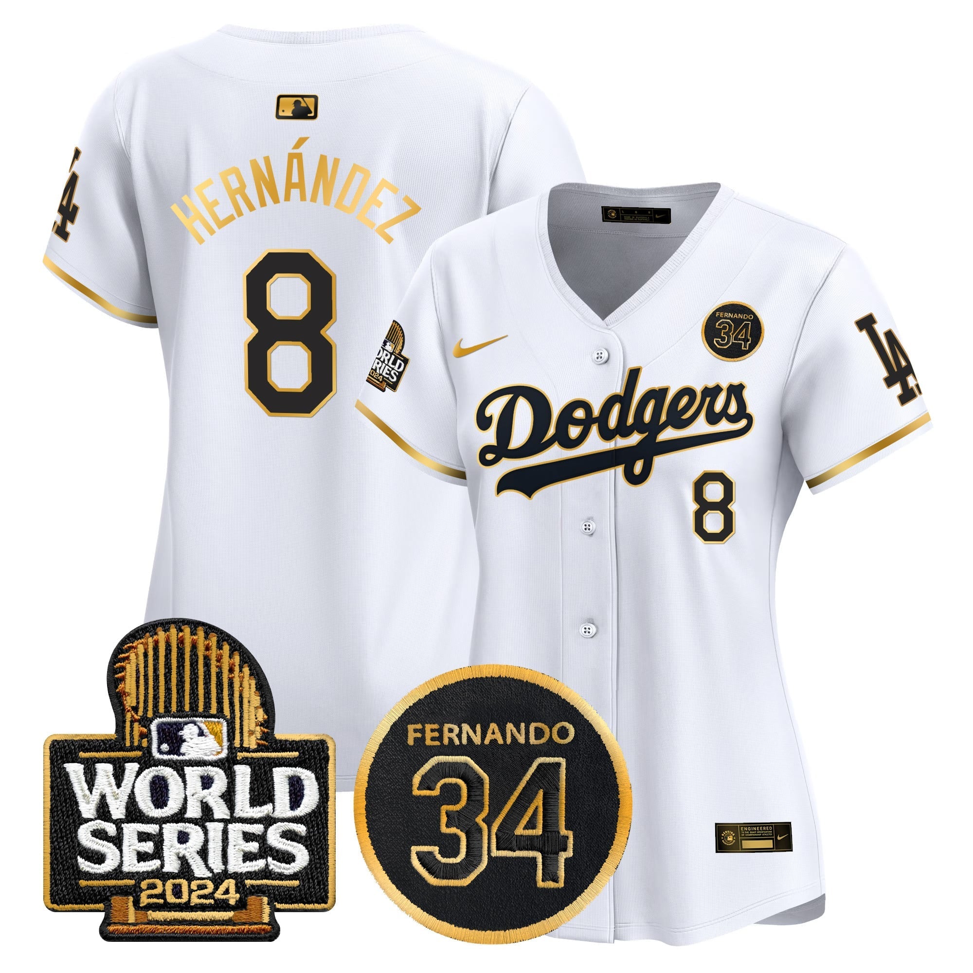 Women's Dodgers Fernando Valenzuela Memorial & 2024 World Series Patch Vapor Premier Limited Jersey - All Stitched