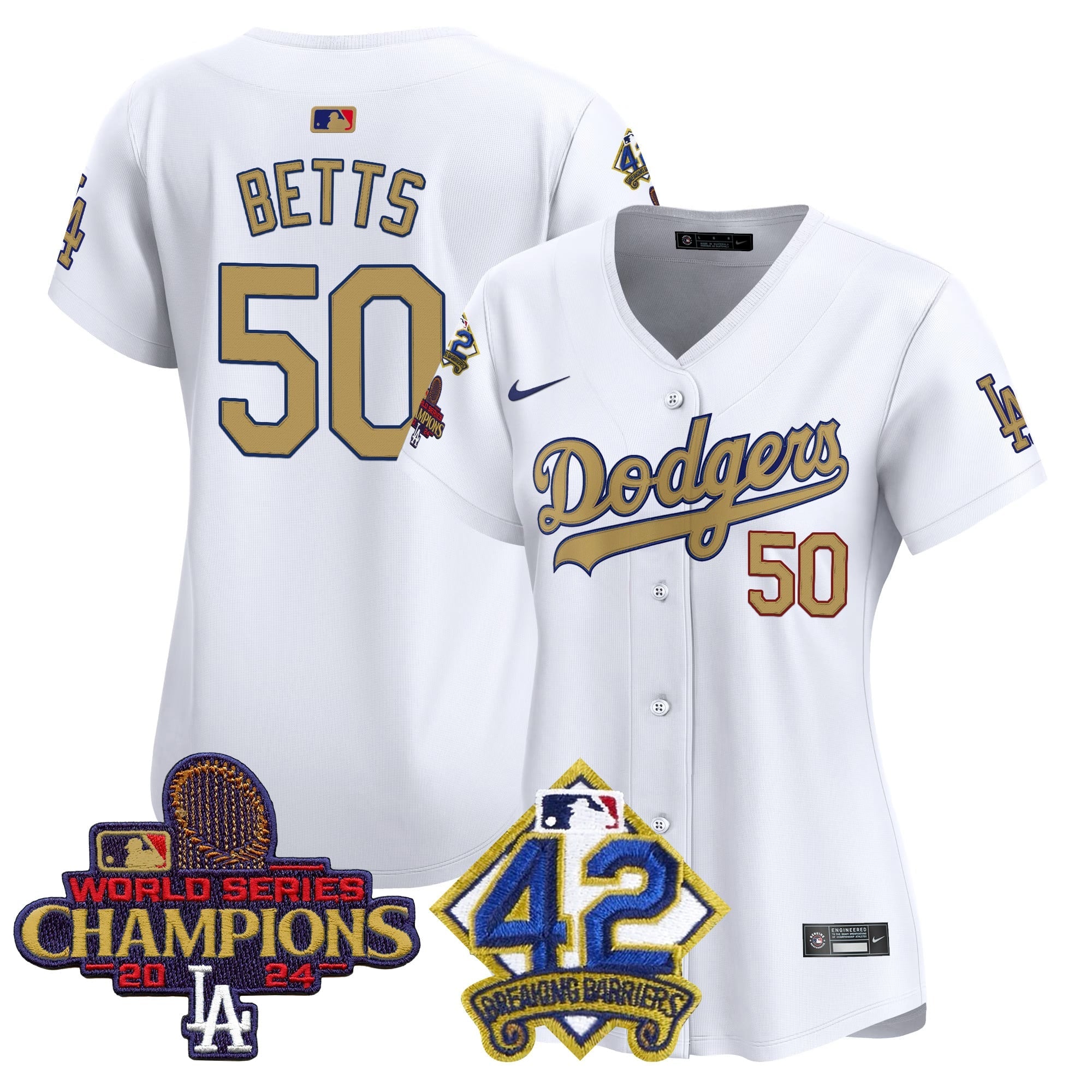 Women's Dodgers 2024 World Series Champions & Jackie Robinson Patch Vapor Premier Limited Jersey - All Stitched