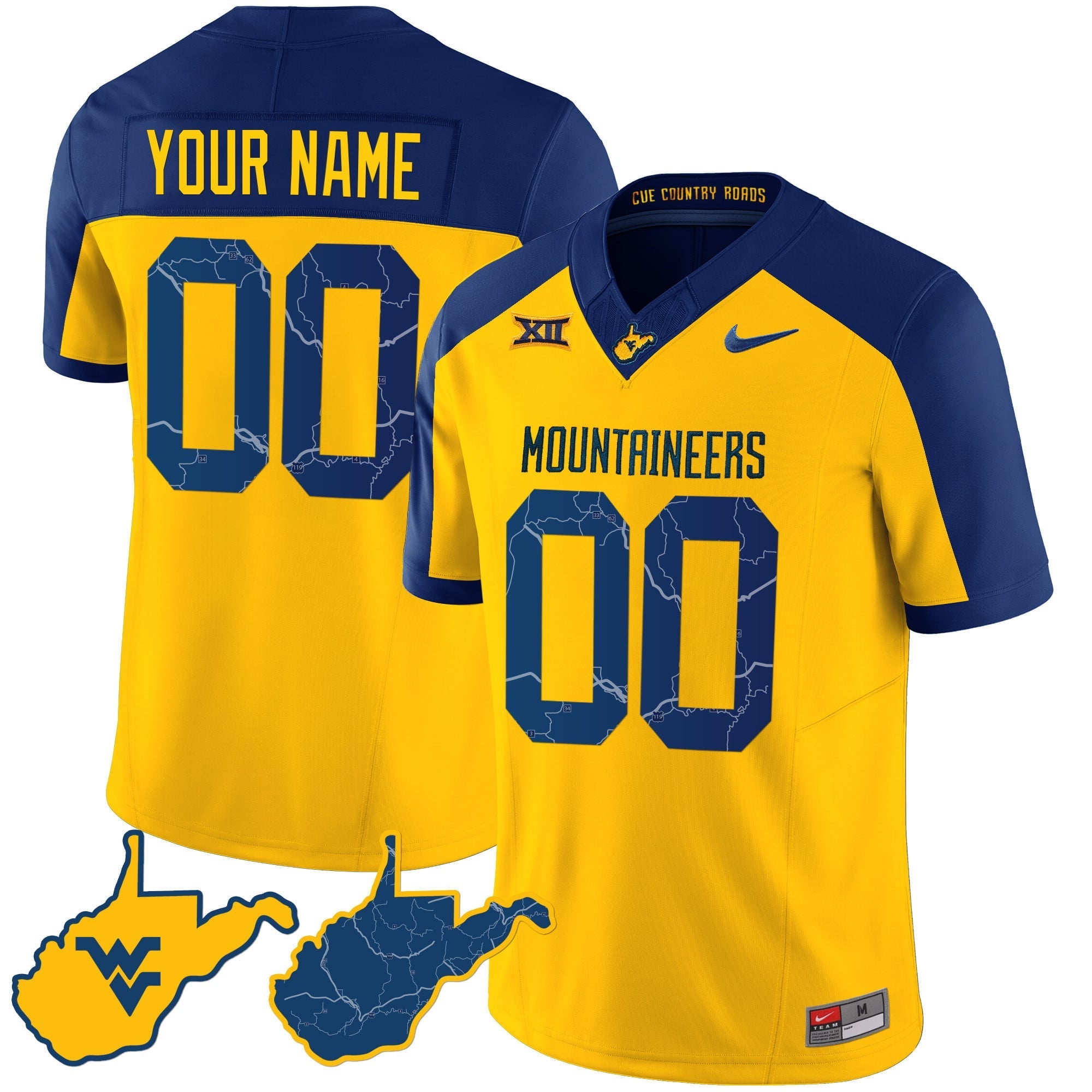 West Virginia Mountaineers 2024 Country Roads Custom Jersey - All Stitched