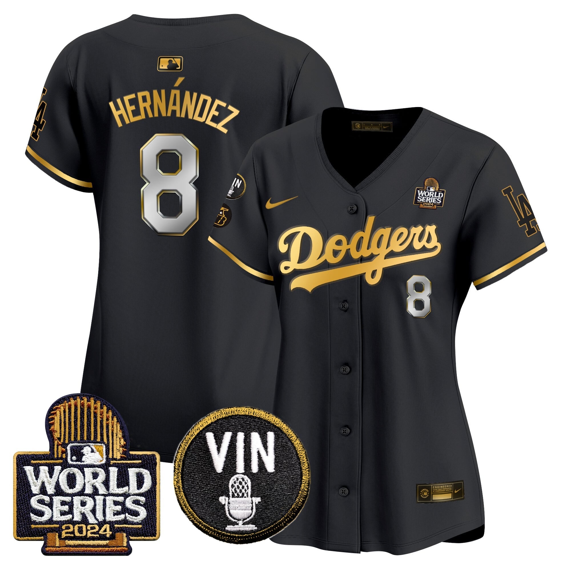 Women's Dodgers 2024 World Series Gold Trim Vapor Premier Limited Jersey V2 - All Stitched