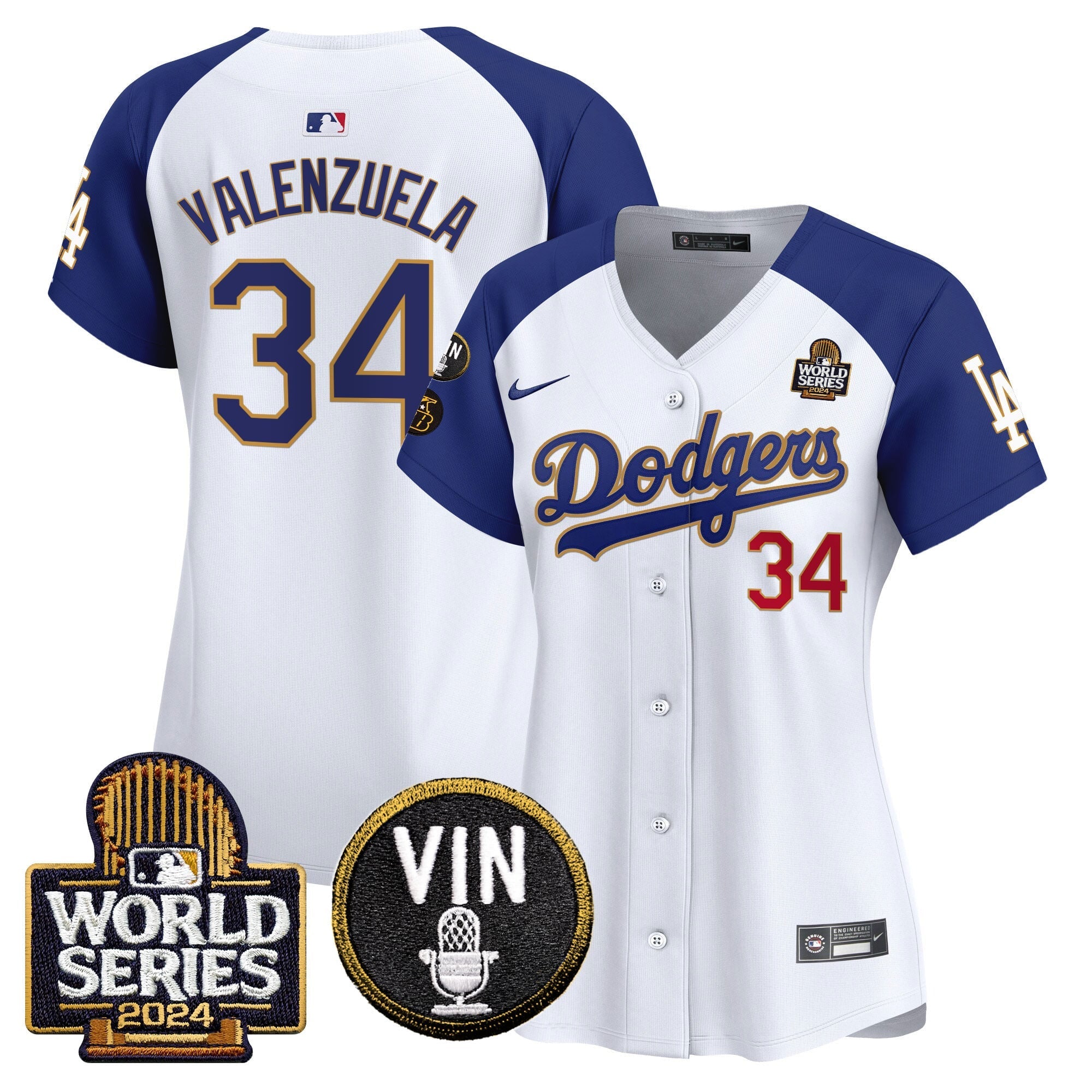 Women's Dodgers 2024 World Series Gold Trim Vapor Premier Limited Jersey V2 - All Stitched