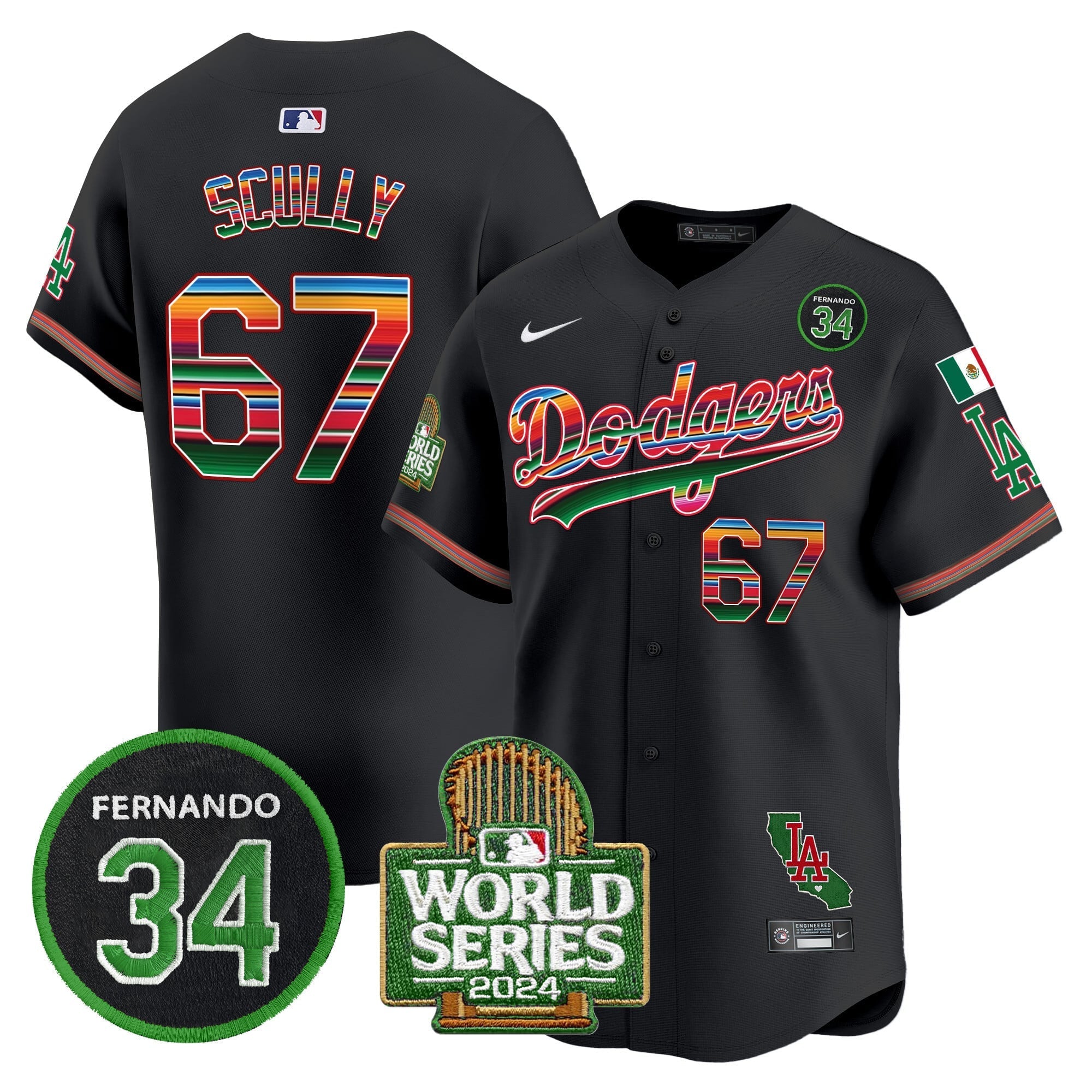 Men's Dodgers Mexico Fernando Memorial & 2024 World Series Patch Vapor Premier Limited Jersey - All Stitched