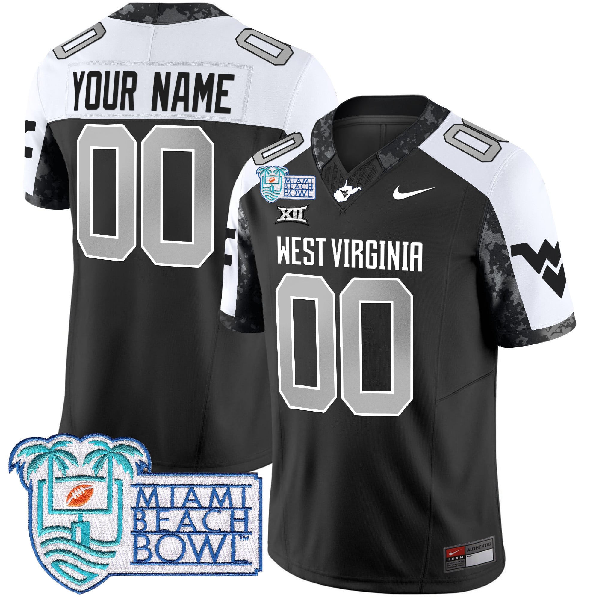 West Virginia Mountaineers 2025 Miami Beach Bowl Patch Vapor Limited Custom Jersey - All Stitched