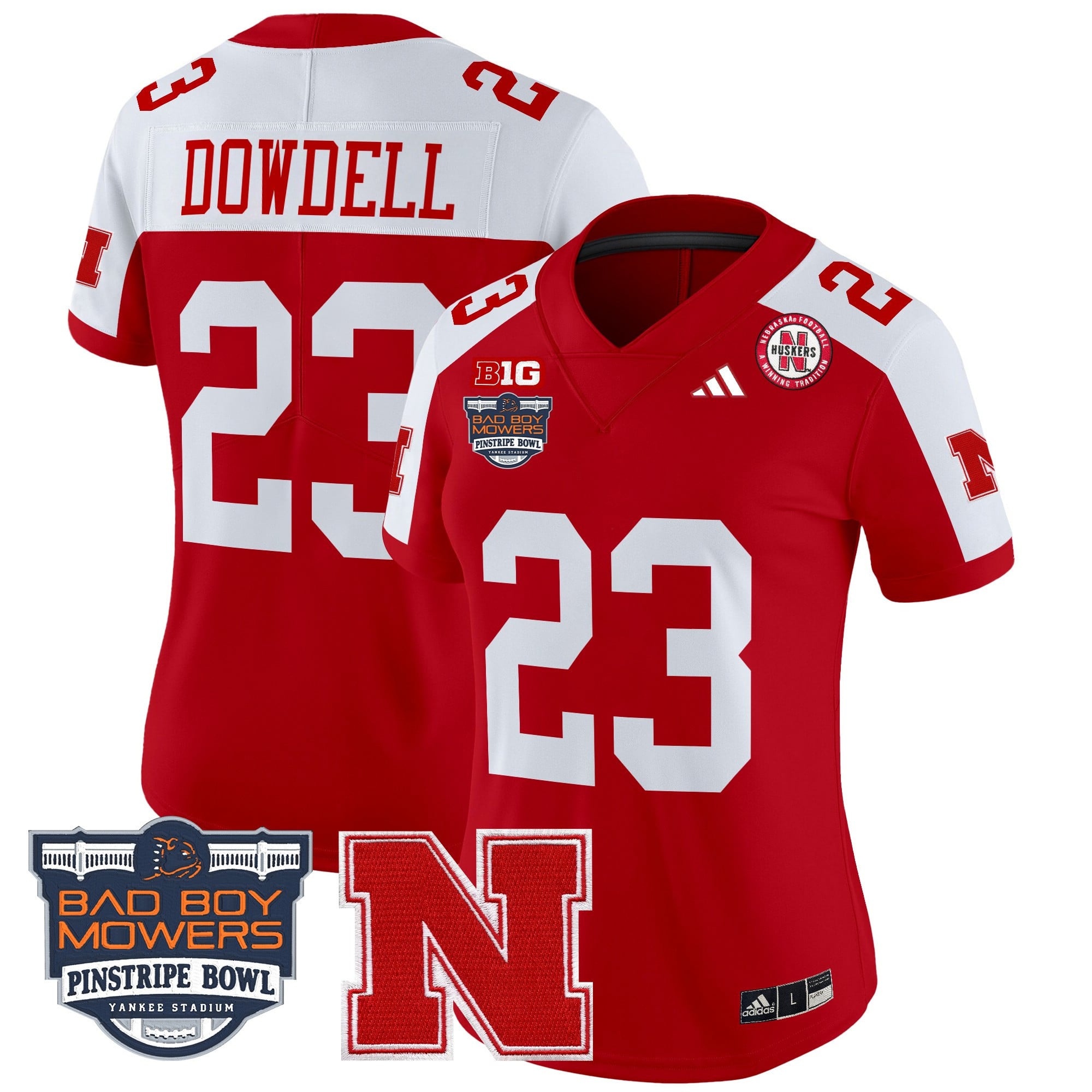Women's Nebraska Cornhuskers 2025 Pinstripe Bowl Patch Vapor Limited Jersey - All Stitched