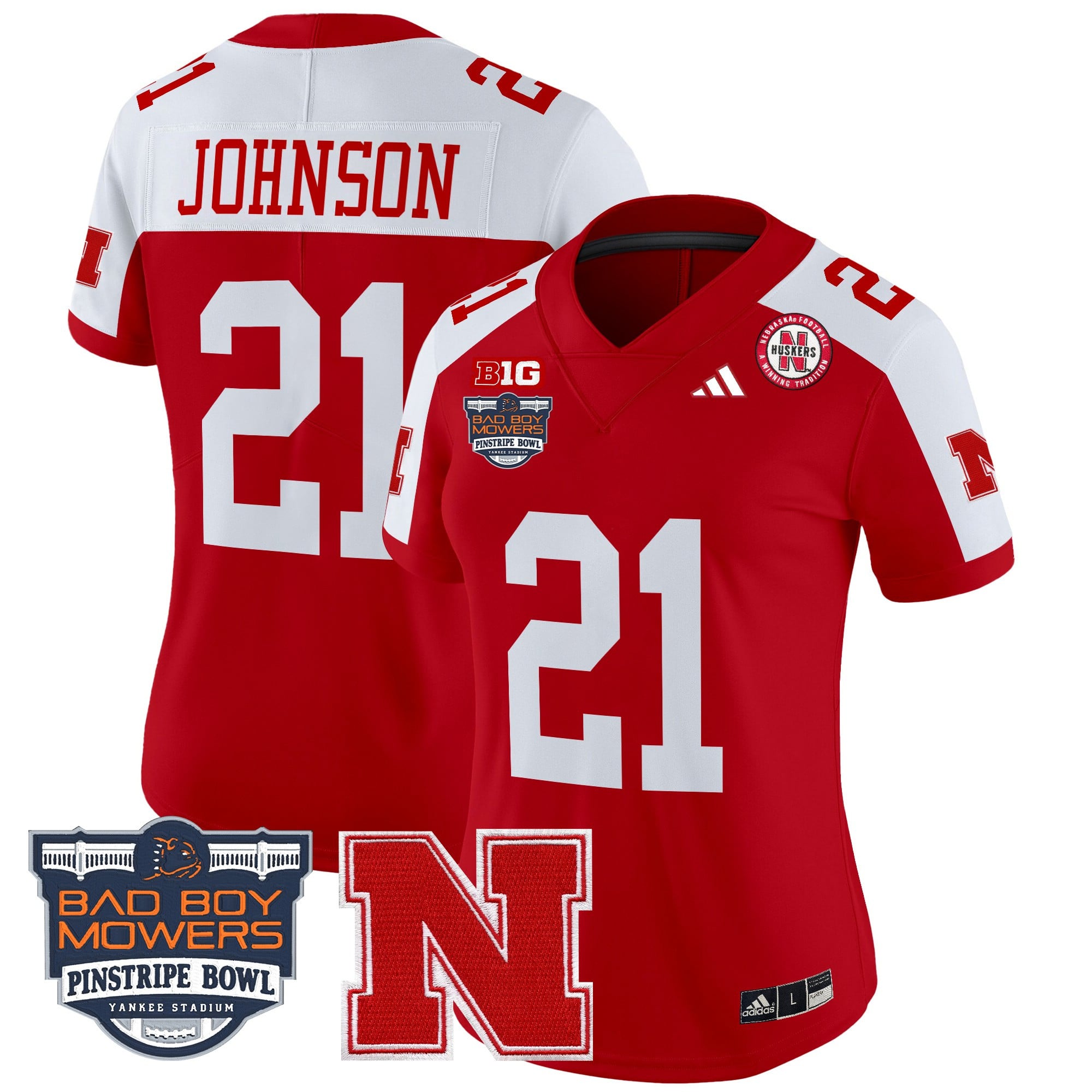 Women's Nebraska Cornhuskers 2025 Pinstripe Bowl Patch Vapor Limited Jersey - All Stitched