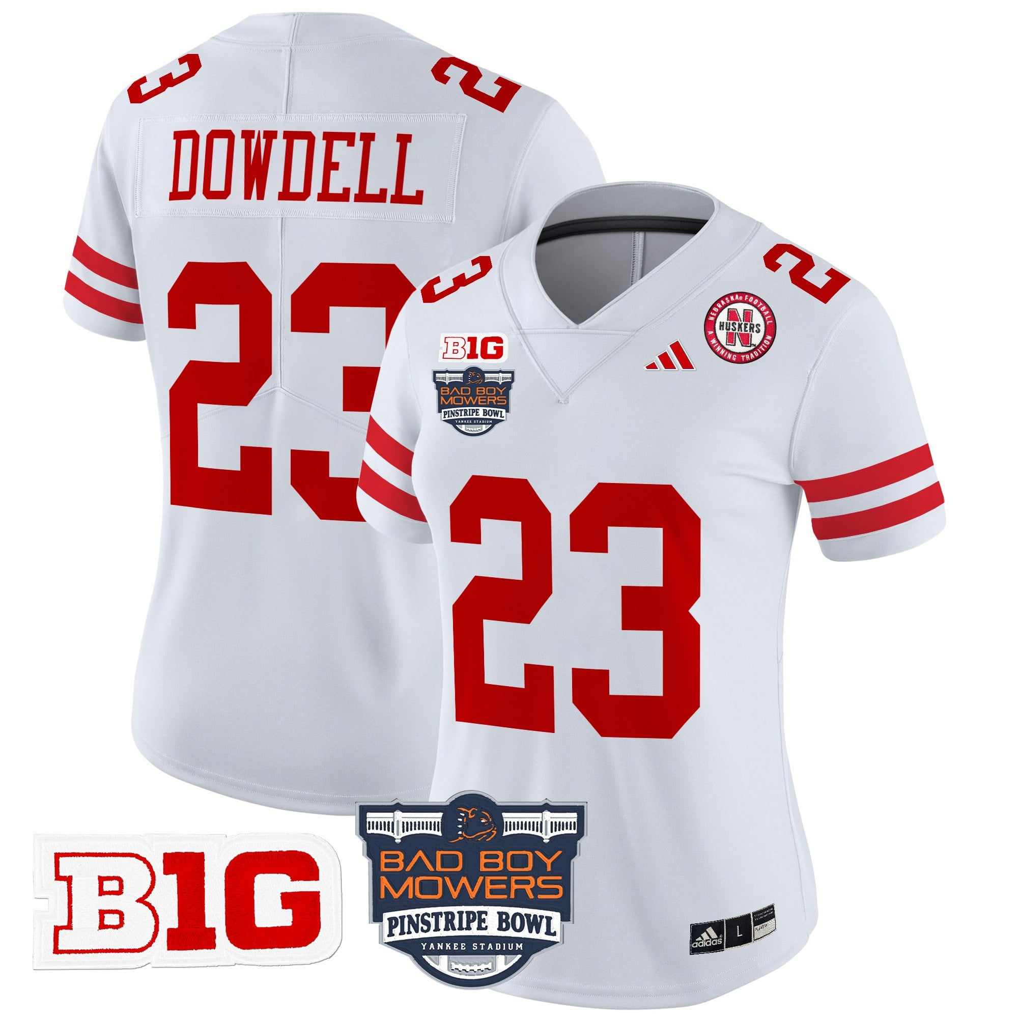 Women's Nebraska Cornhuskers 2025 Pinstripe Bowl Patch Vapor Limited Jersey - All Stitched